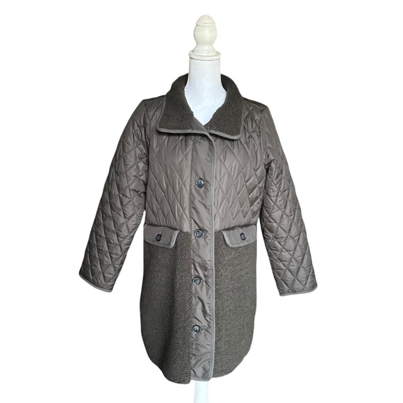 LOFT Quilted Sherpa Funnel Neck Jacket | Cozy Chic Neutral | MP - Picture 2 of 13